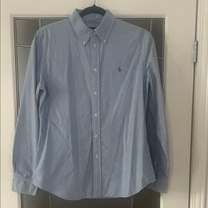 Ralph Lauren Polo Player Logo Button Down Shirt Blue Flaw L Men’s  W Medium